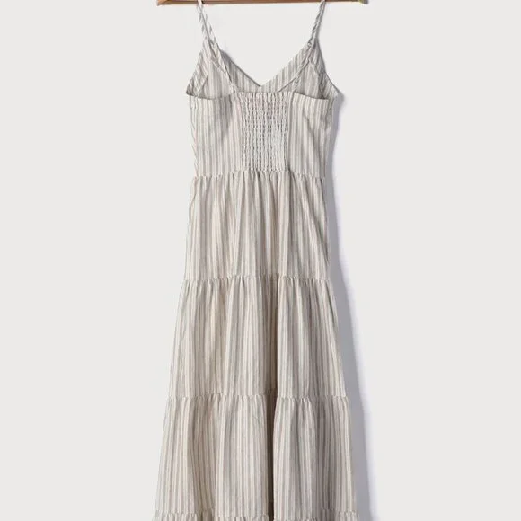 Lulus Beauty at the Beach Tan Striped Tiered Tassel Maxi Dress NWT - Picture 6 of 11